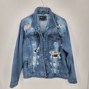 Waimea Distressed Denim Jacket Mens Large Blue Snake Print Black Studded Fabric